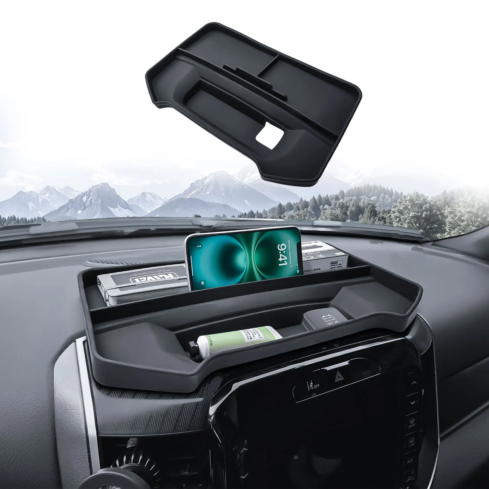 

12inches Screen Dashboard Storage Tray for 2019-2025 Dodge RAM 1500 Center Console Dash Board Storage Organizer Car Accessories