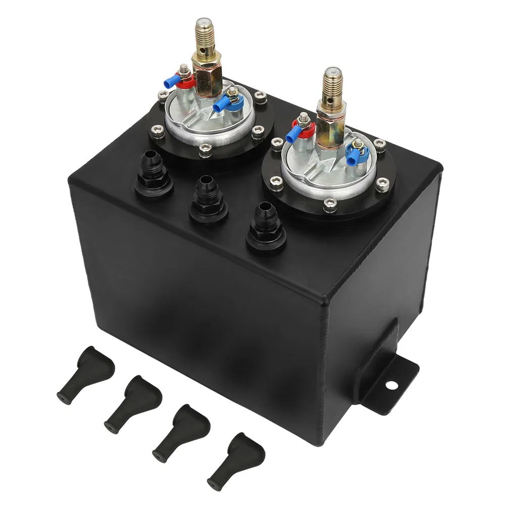 Racing Aluminium 3L Dual Fuel Surge Tank & Fuel Pump x2