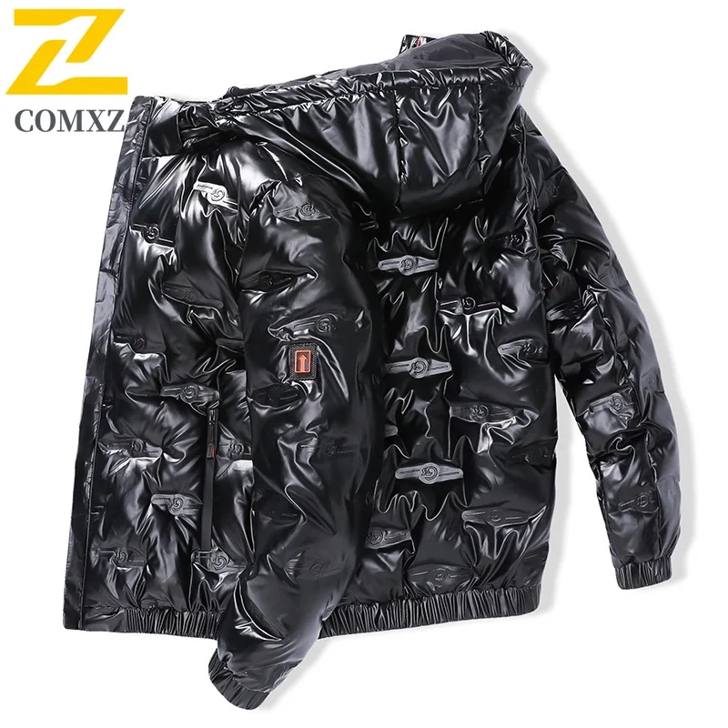 

COMXZ 2025 Мужская зимняя новая однотонная пуховая куртка серого утиного пуха, свободная модная верхняя одежда больших размеров на флисовой подкладке для уличных дат ​