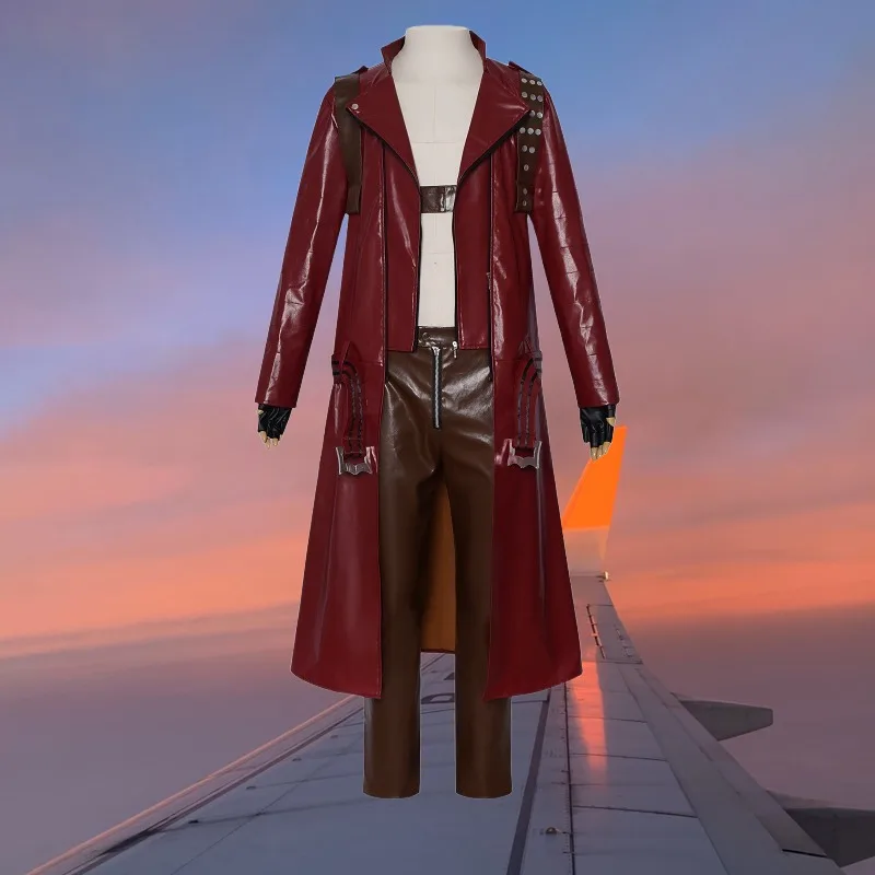 

Game Dante Cosplay Costume Red Leather Jacket Brown Pants with Accessories Set Cool Clothes for Men Halloween Carnival Party
