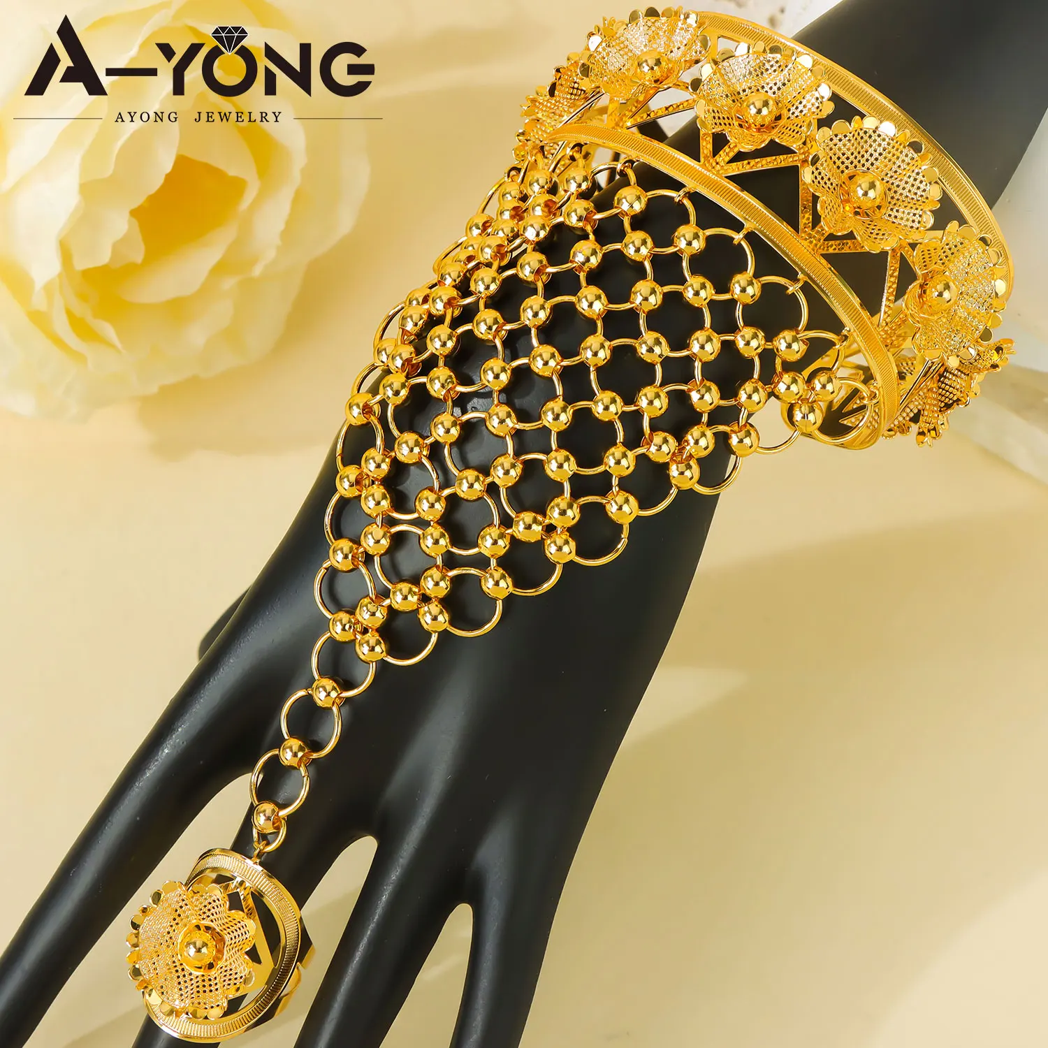 Äthiopisches Brautschmuck-Set Habesha Mode Hohles Armband mit Ring Ohrringe Afrikanischer Damenschmuck für Veranstaltungen und Partys – Detail 1