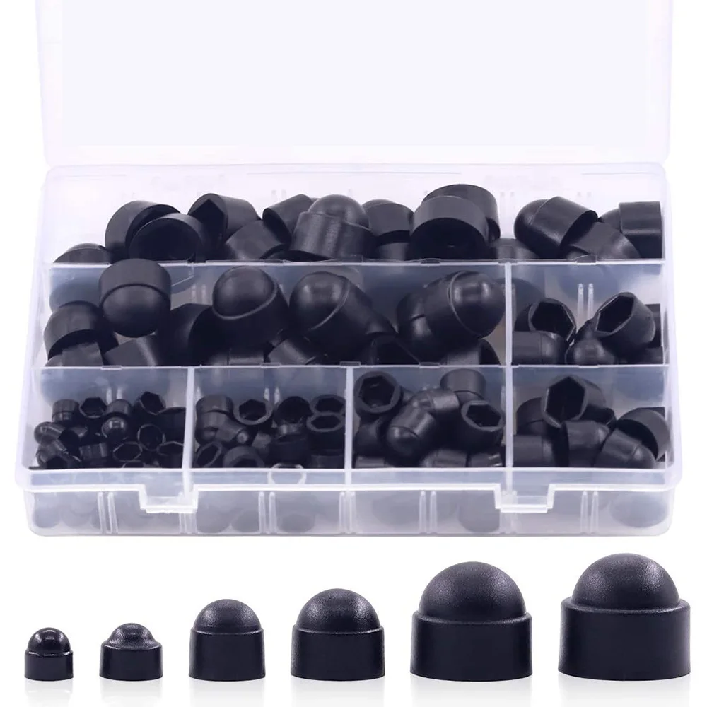 160PCS Boxed Nylon Dome Hex Nut Caps Kit, Plastic Protective Bolt Covers M4/M5/M6/M8/M10/M12