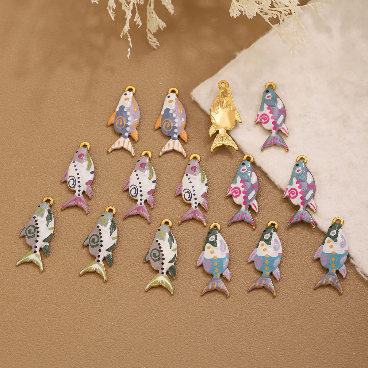 2pcs Stainless Steel Metal Gold Plated Enamel Colorful Shark Fish Charms for DIY Bracelets Necklaces Jewelry Making Accessories - Detail 1