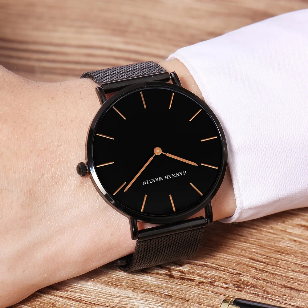 Hannah Martin CH02 Fashion Business Simple Luxury Quartz Watch Waterproof Quartz Mesh Strap Watches for Men Relogios Masculino