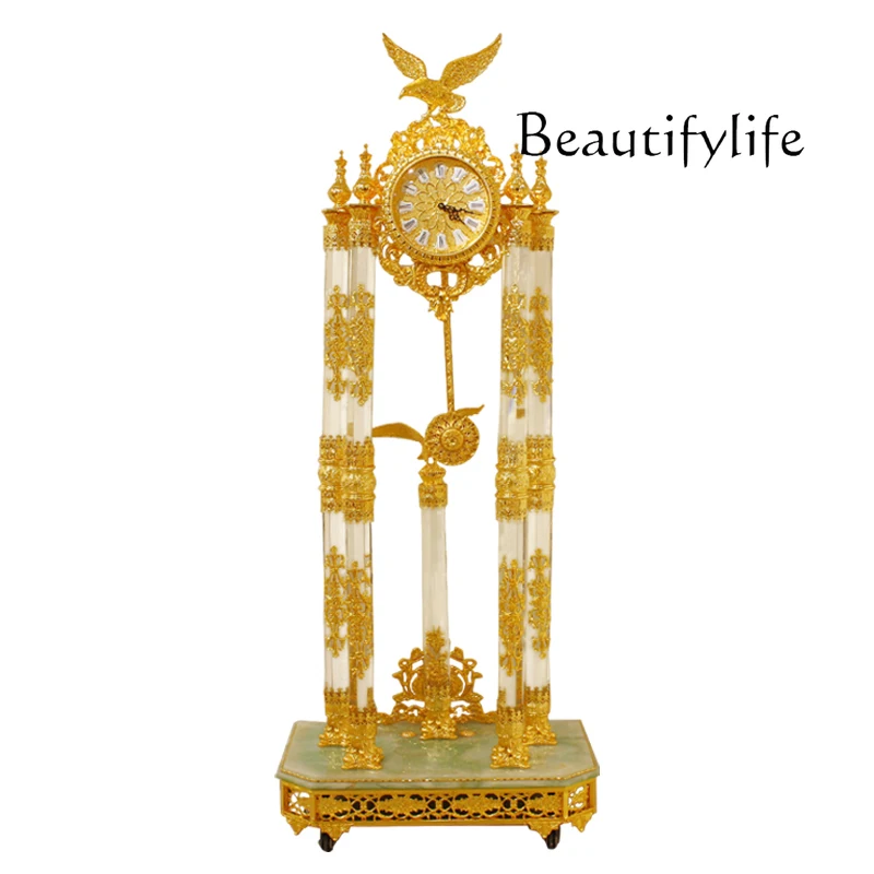 

High-grade foreign trade engraved full-handmade vertical large floor copper bell atmospheric living room lobby clock