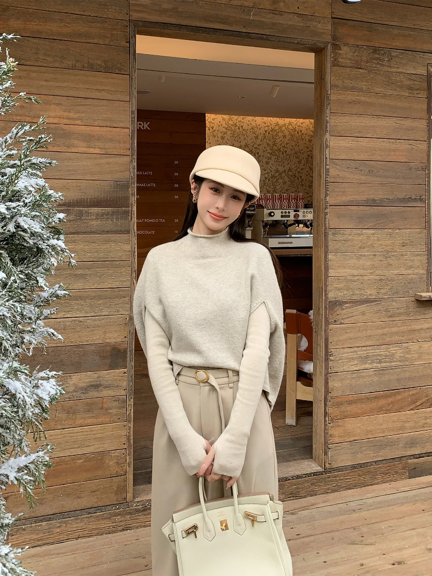 

Женское шерстяное вязаное пальто Ele с высоким воротником, многослойное, осенне-зимнее, новое, из полиэфирного волокна, свободного кроя