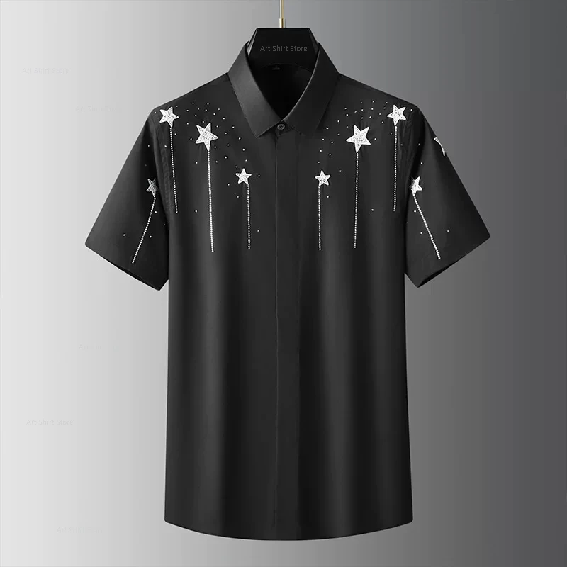 

Men's summer fashionable style, front white star embellishment printed light luxury fashionable men's short-sleeved shirt