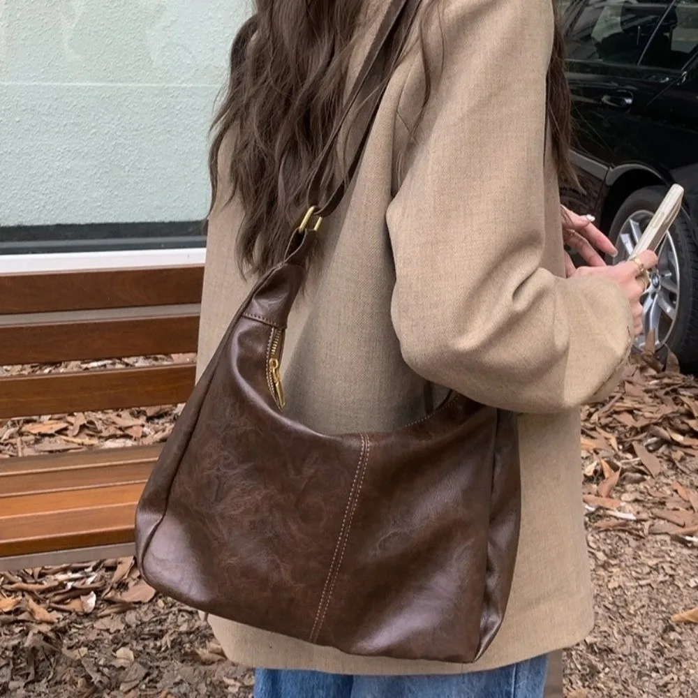 

Simple Square Boston Crossbody Bag Y2k Large Capacity Leather Shoulder Bag Zipper Hobo Women Handbag Girls