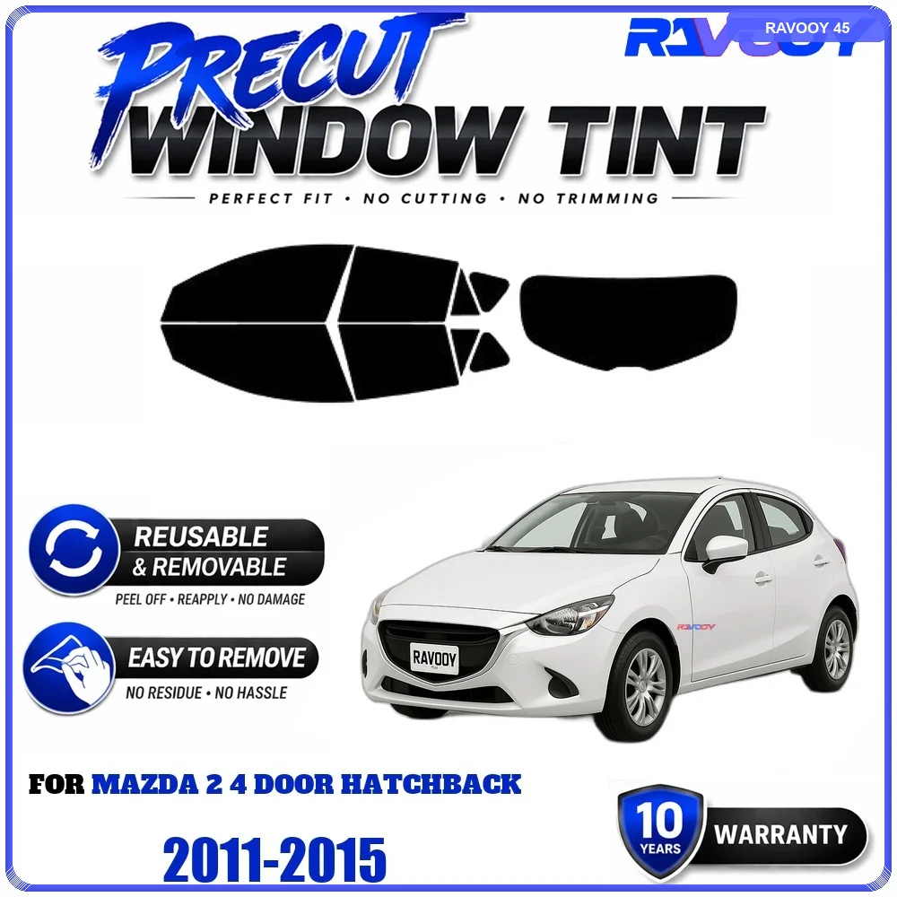 RAVOOY Precut Window Tint, Reusable Removable EPU Film, Custom Fit for Mazda 2 4 Door Hatchback 2011-2015, UV Heat Protection