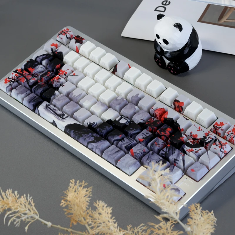 Inkt Pruimenbloesem Zijverlichte Shine Through Keycaps 130-toetsen Cherry Profile Dye Sub PBT Keycaps voor MX Switches Mechanisch toetsenbord