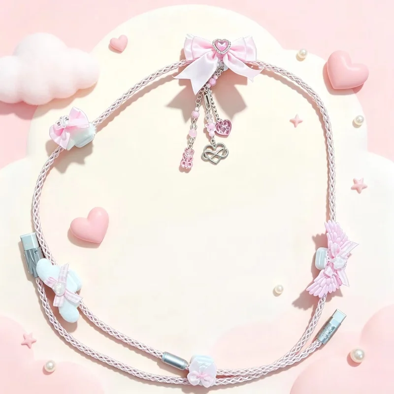 Aviator Cablepink Bow Series 1.3m Custom 8k Luminous Cute Type-c Interface Magnetic Mechanical Keyboard Cable Desktop Decoration