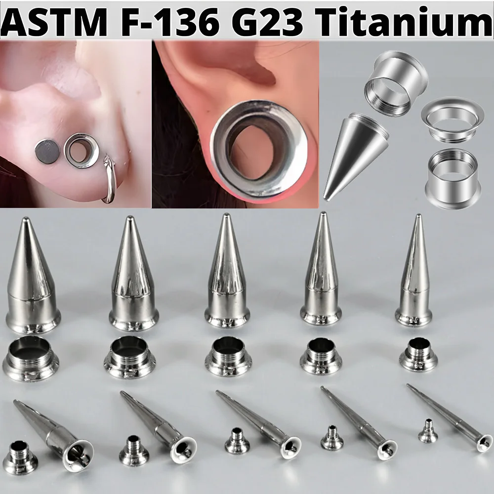 1 Set of 3PCS Tool Titanium Internal Thread Double Horn Ear Stretcher Screw Fit Interchangeable Taper Ears Expander Plugs Tunnel