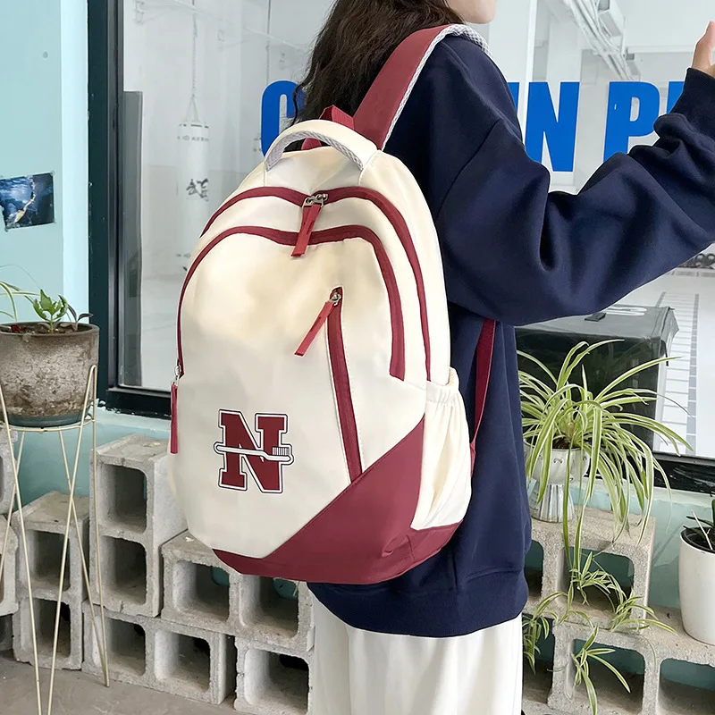 Women Letter Schoolbag Waterproof Large Capacity School Backpack Zipper Solid Color Teens Girl Casual Daypack Bag Student Supply