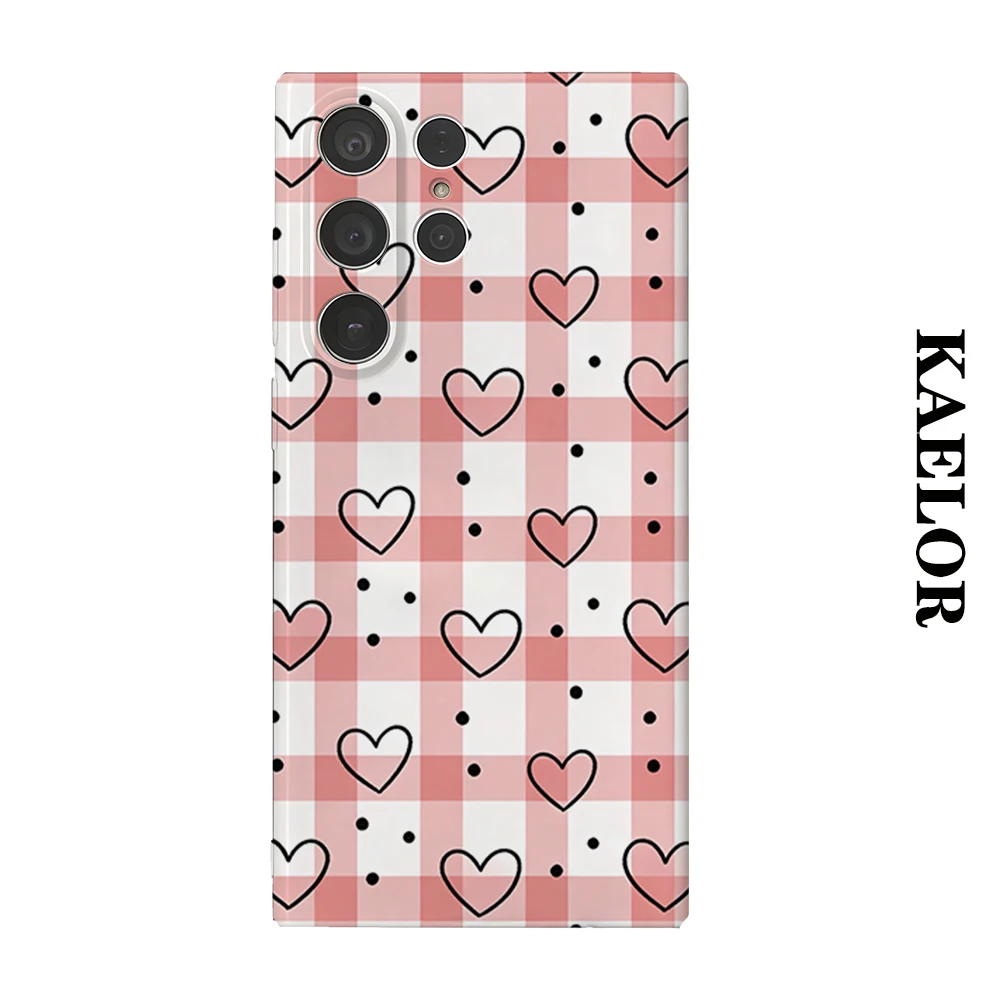 Gingham Heart Dots Durable Shiny Double-layer Case for Samsung S26 Ultra S25 S24 S23 Plus Anti-drop Scratch Resistant Cover