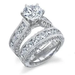 14K White Gold Vintage Lab Diamond Promise Ring Set Engagement Wedding Rings for Women Men Party Jewelry Gift