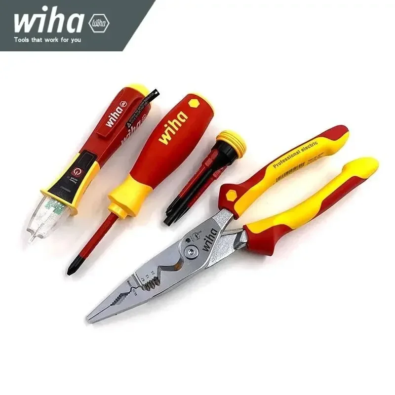 Wiha 90028C 6-in-1 Tool Kit with Belt Pouch - Insulated Pliers/Stylus/Screwdriver, Tape & Horizontal Ruler