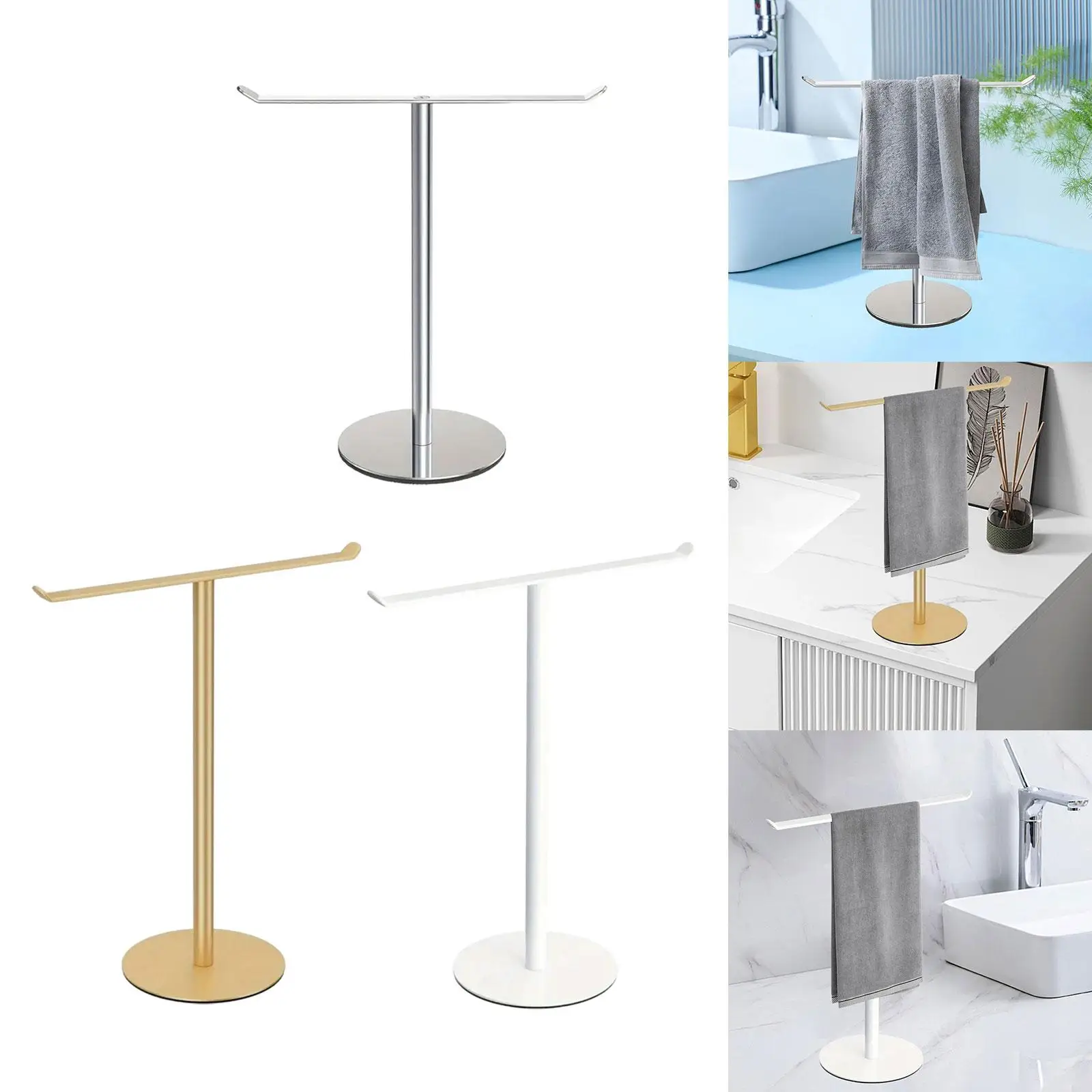 T Shape Hand Towel Holder Countertop Towel Stand, Waterproof with Base Hand Towel Stand Standing Towel Bar for Hotel Bathroom
