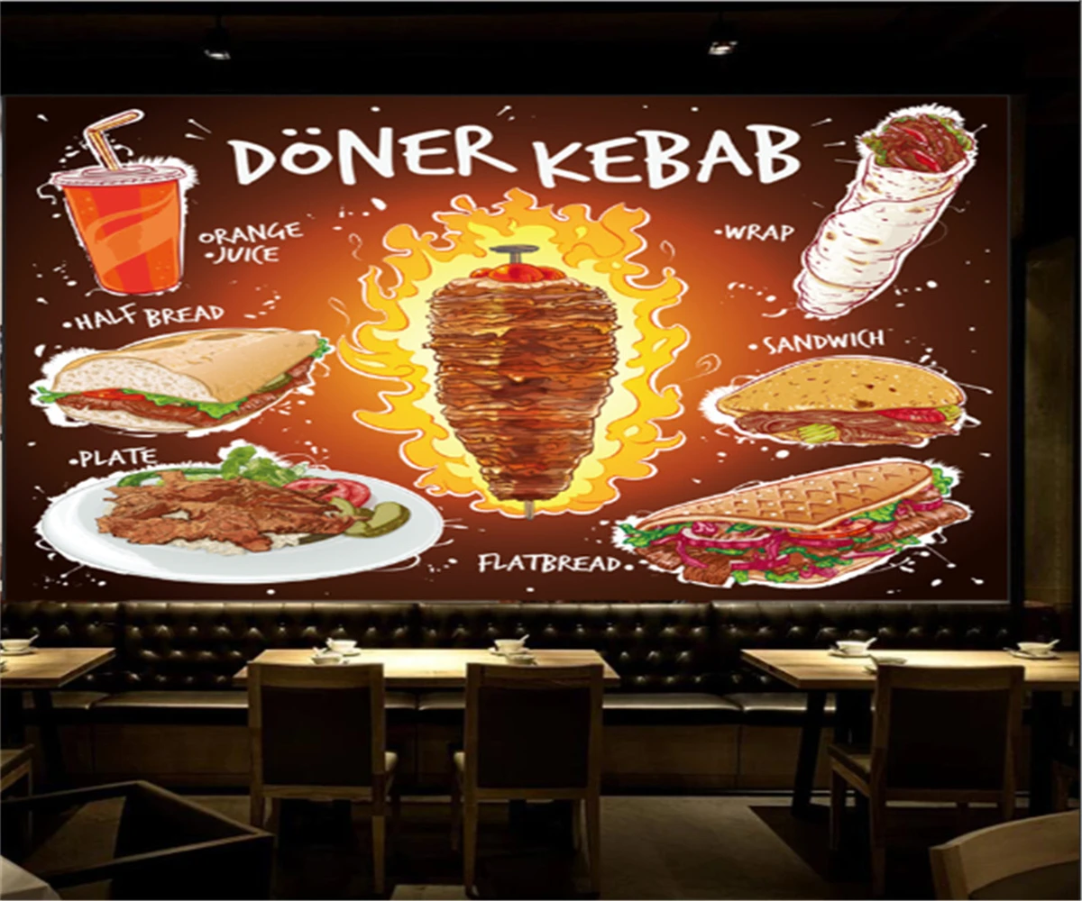 beibehang Customized modern new black European and American hand-painted hamburger fast food restaurant background wallpaper