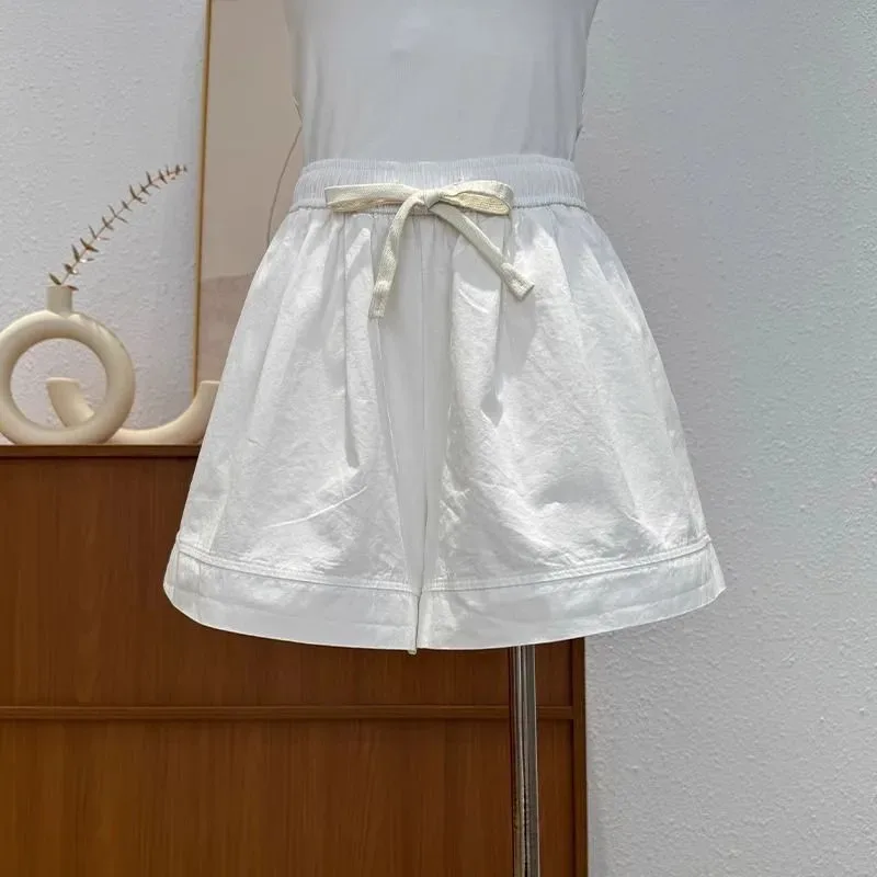 

Женские хлопковые шорты с высокой талией, на шнурке, с эластичным поясом, повседневные, А-силуэта, летние, легкие, пляжные