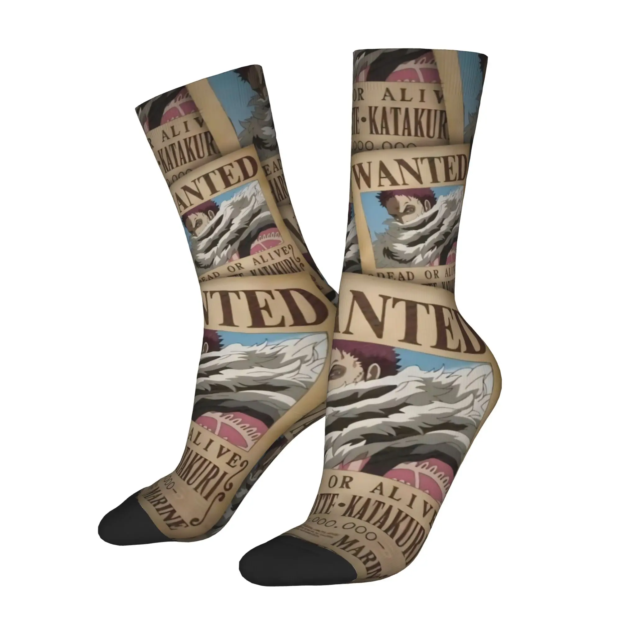 Funny Sock One Piece Stack of Katakuri's Wanted Posters Vintage Seamless Pattern Printed Men Socks Casual Men's Socks