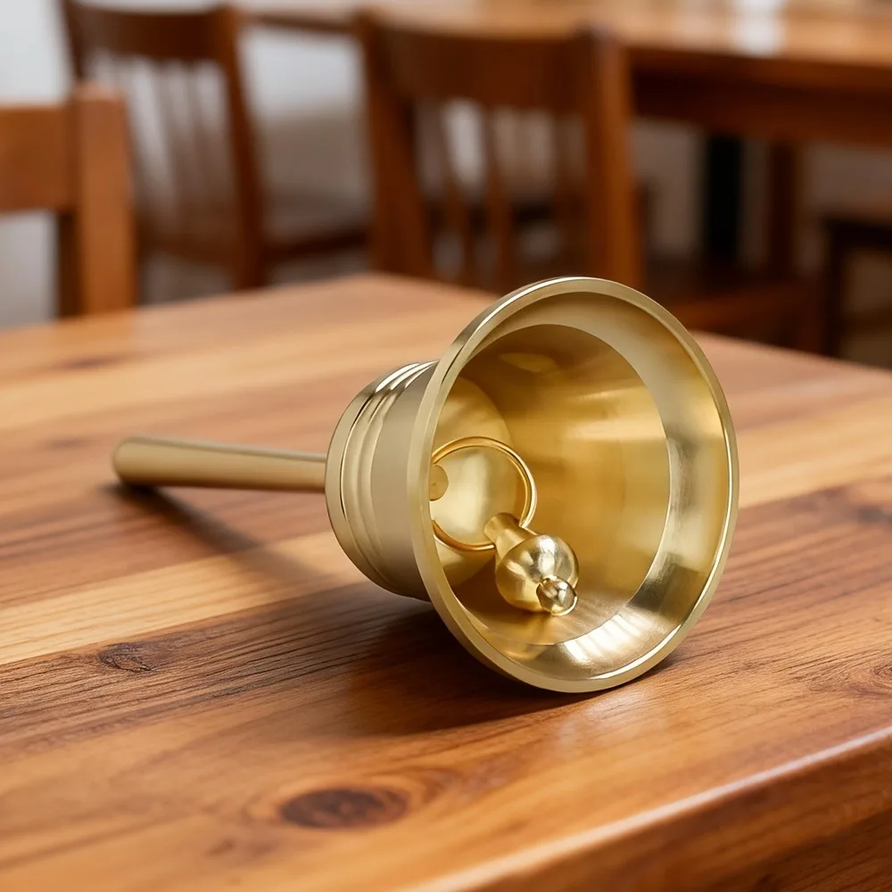 Sound-producing Solid Brass Call Bell with Bell Clapper Polishing Hand Bell Crisp Sound Vintage Service Calling Bell Meditation