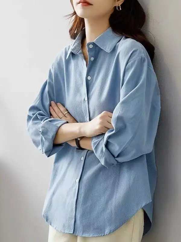 

Blue Pure Cotton Casual irt Women's Top Inner Wear Base Layer Spring 2025 Women's Faion Breathable Long Sve Ne