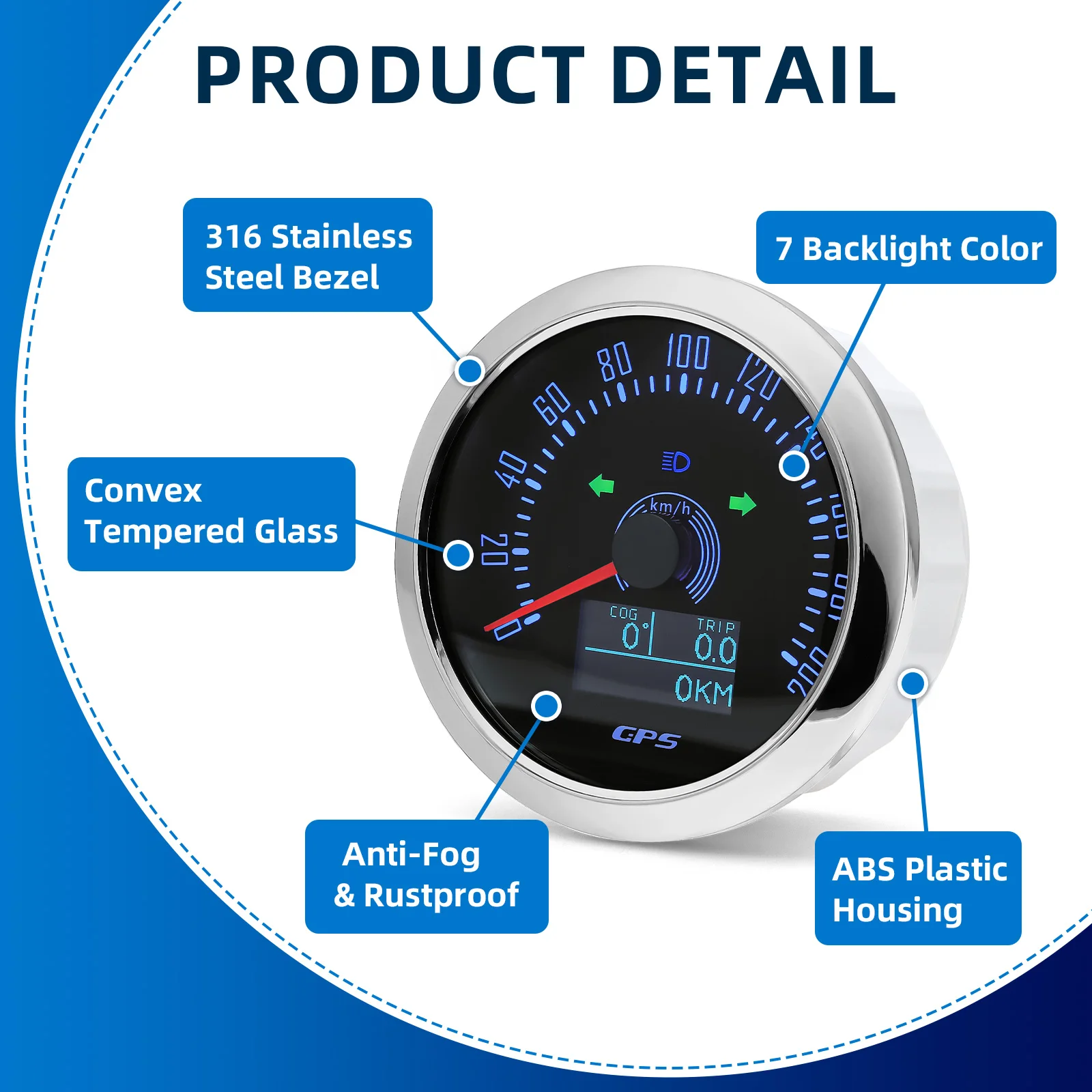 85 MM GPS Tacho 7 Farbe Hintergrundbeleuchtung Geschwindigkeit Gauge Mit GPS Antenne Für Motorrad Marine Boot Auto Lkw Geschwindigkeit Meter12V 24V – Detail 5