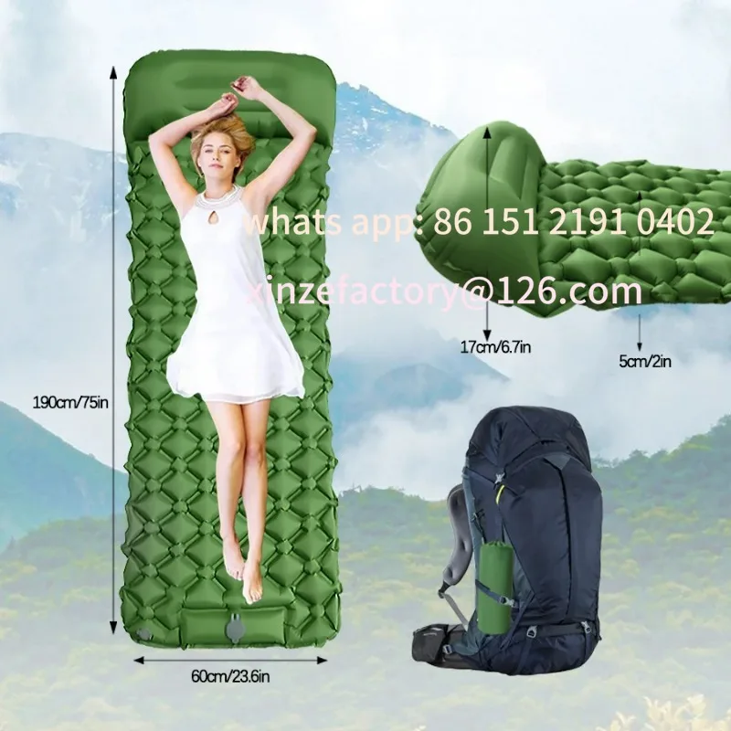 

Customizable Outdoor Camping Inflatable Mattress Sleeping Pad With Pillows Ultralight Air Mat Built In Inflator Pump Hiking