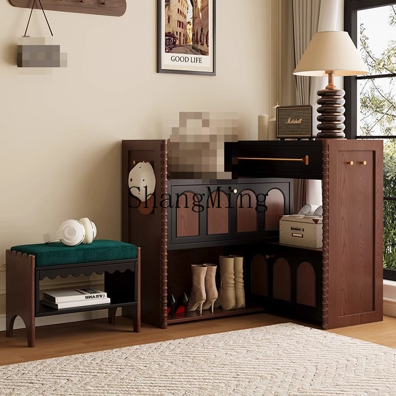 

ZYY retro style solid wood living room home door storage bucket cabinet against the wall retractable entrance cabinet