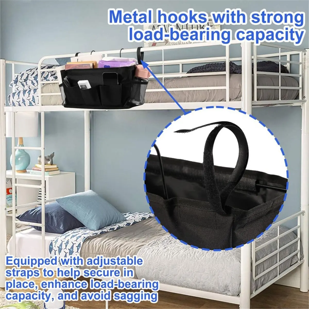 Home Tool Bedside Storage Bag Multi Pockets Hanging Bag Hanging Storage Organizer with Metal Hook