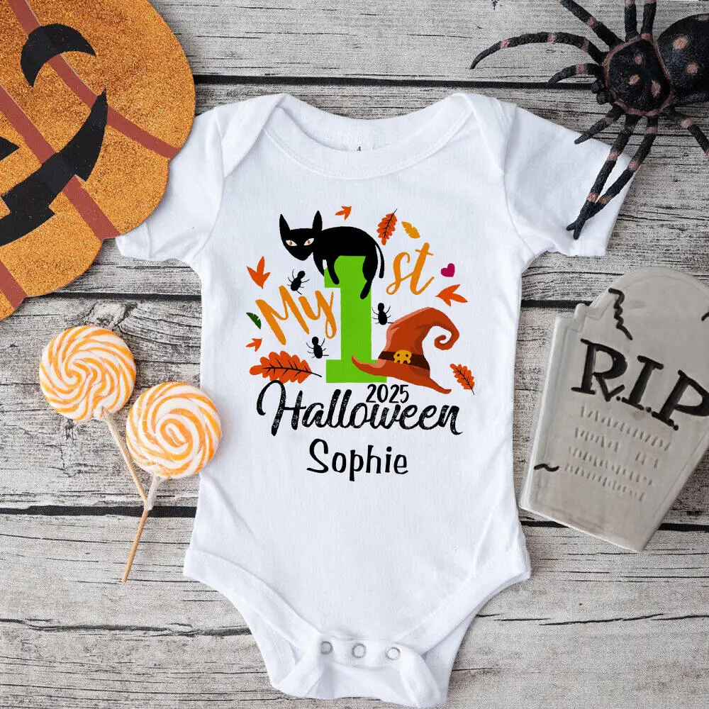 

Personalized Custom Name Infant Bodysuit My First Halloween Print Baby Romper Fall Holiday Newborn Outfit Short Sleeve Jumpsuit