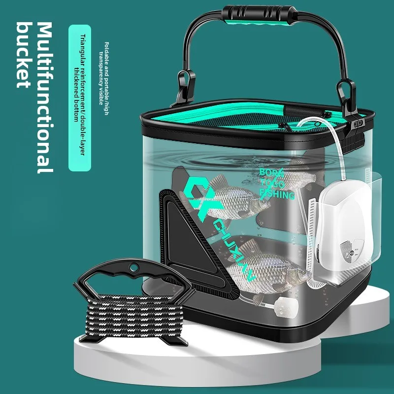 

8L/13L Luya Live Fish Bucket Transparent Folding Sturdy Large Capacity Durable Outdoor Fishing Equipment Fish Bucket Fishing Box