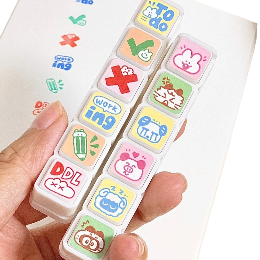 New Cartoon Animal Seal Stamp Set Kawaii Versatile DIY Stamps Six Button Set Reward Stamps Daily Decorative
