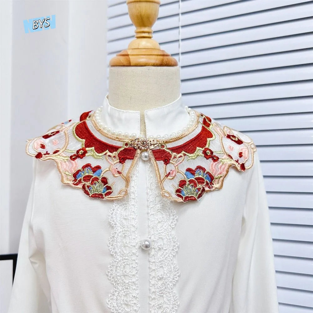 Ancient Elegant Hanfu Shawl Floral Pattern Chinese Style False Collar Vintage Traditional Detachable Collar Photography Prop