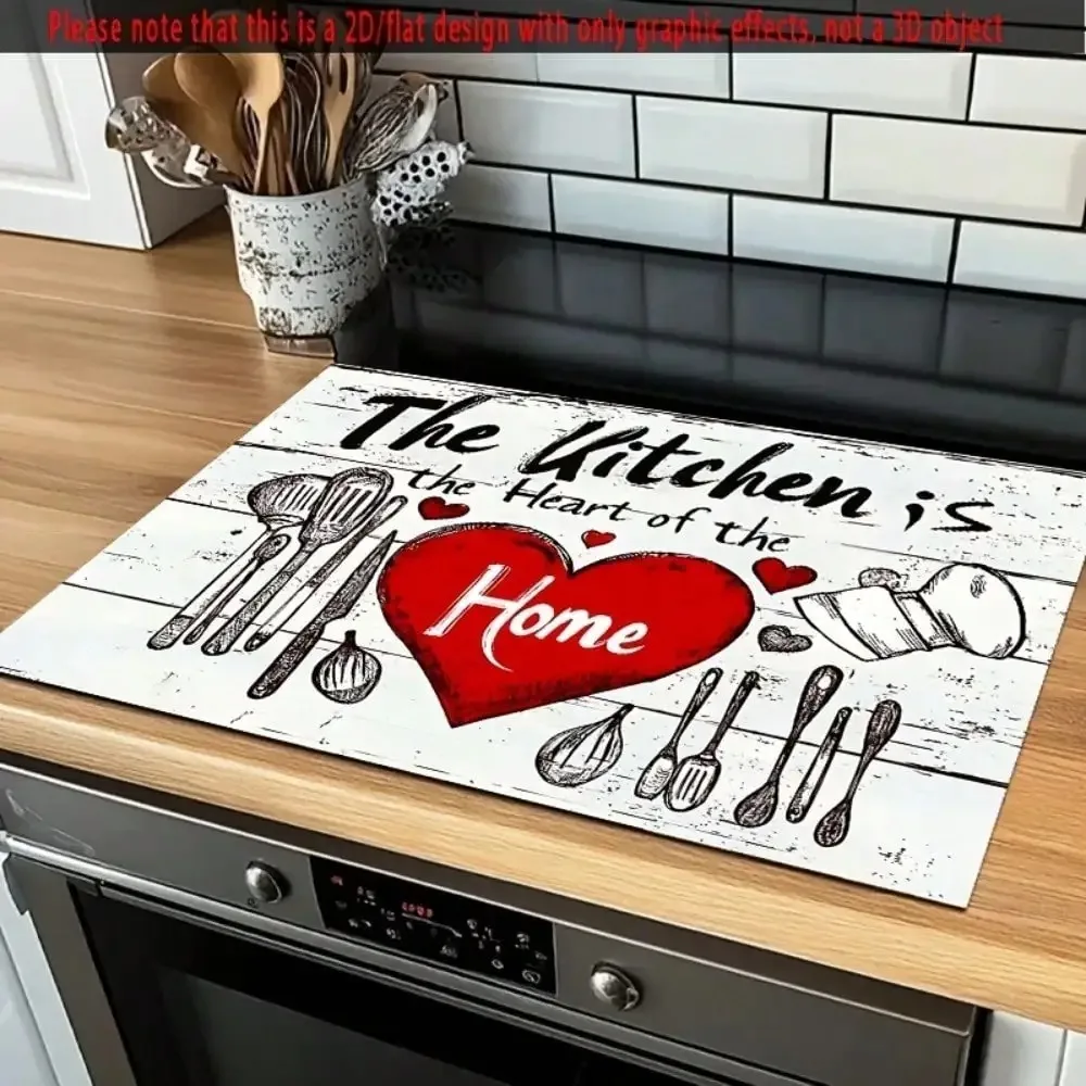 1pc Kitchen Stove Cover Protector - Red Heart Design, Heatproof Polyester, 2D Flat Style For Gas & Electric Stoves, Elegant Home Decor Accessory For Home Chefs & House Parties, Stove Top Protectors, Kitchen Appliance Cover, Playful Kitchenware Design view 5