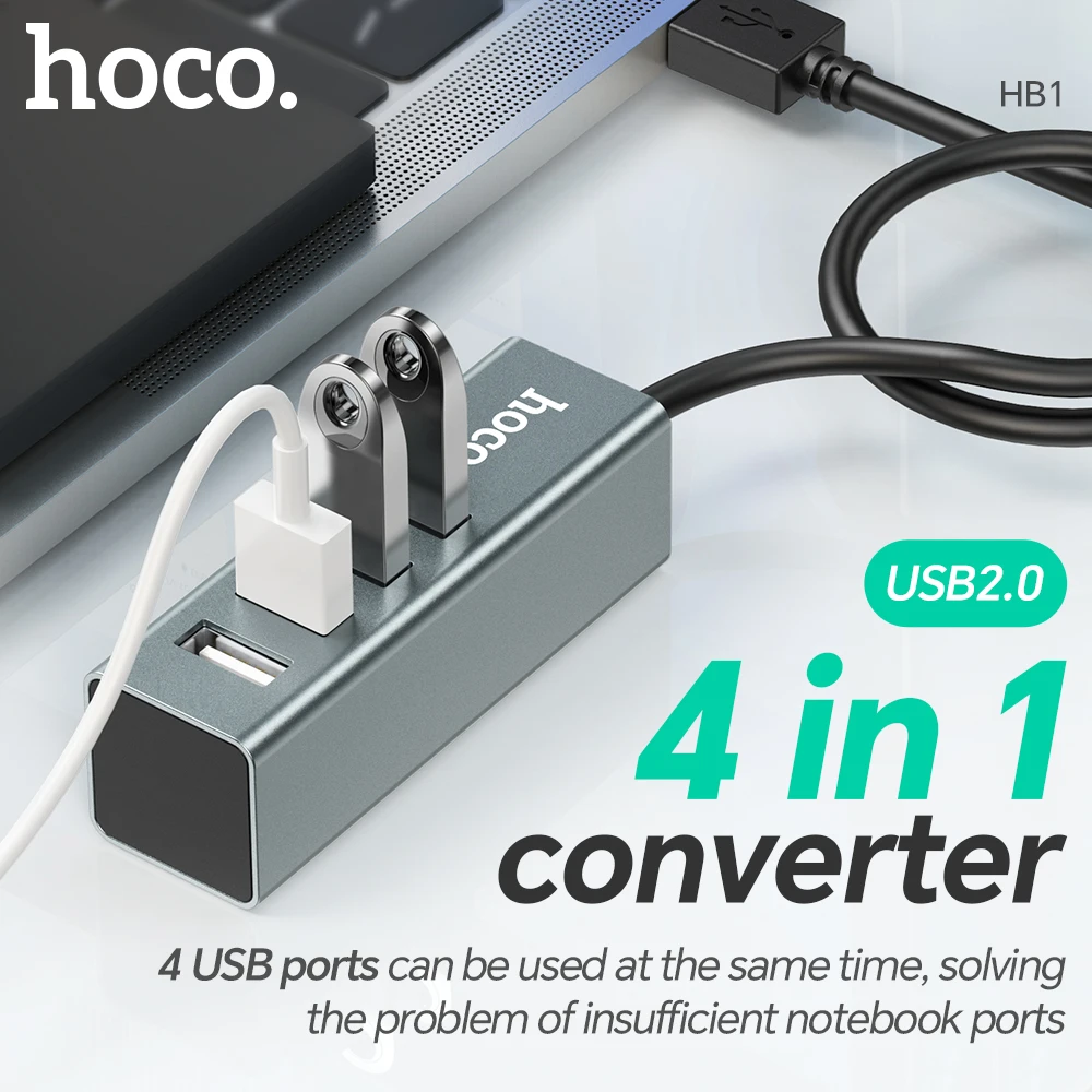 HOCO USB 2.0 Hub USB Splitter Power Adapter High Speed 4 USB A Port Multiple Expander Converter For Computer Notebook Accessorie