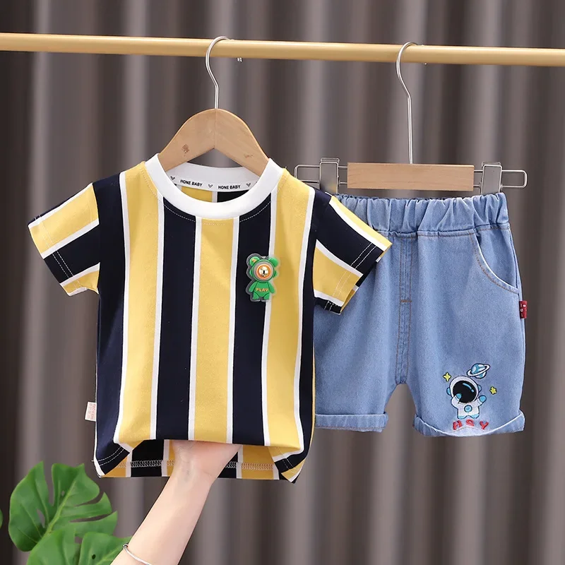 Sommer Baby Kleidung 2024 Cartoon gestreiften Pullover Kurzarm T-Shirts und Shorts Mädchen Outfits Kinder bebes Jogging anzüge