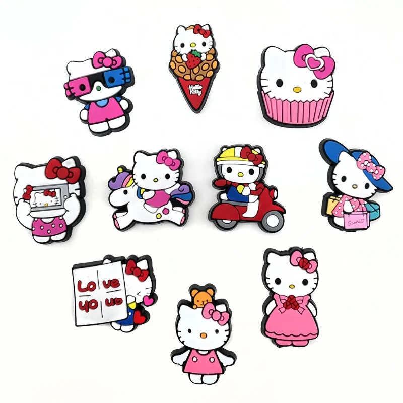 10Pcs Cute Cartoon Kitty Serie Shoe Charms for Accessories Fashion Set DIY Sandals Garden Shoe Buckles Decoration Boys Girl Gift