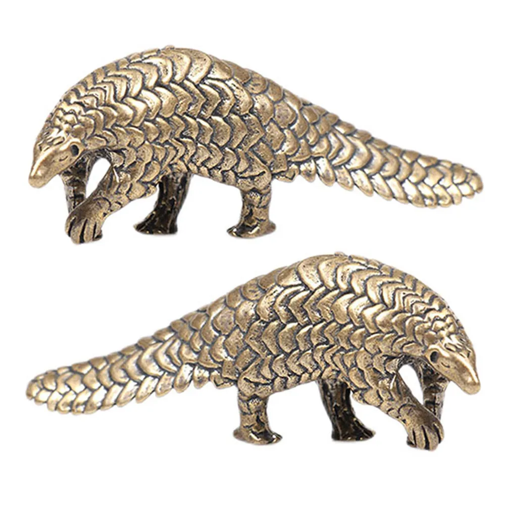 2Pcs Brass Pangolin Ornament Retro Brass Animal Sculpture Compact Desk Decor for Study Office Shelf Feng Shui Good