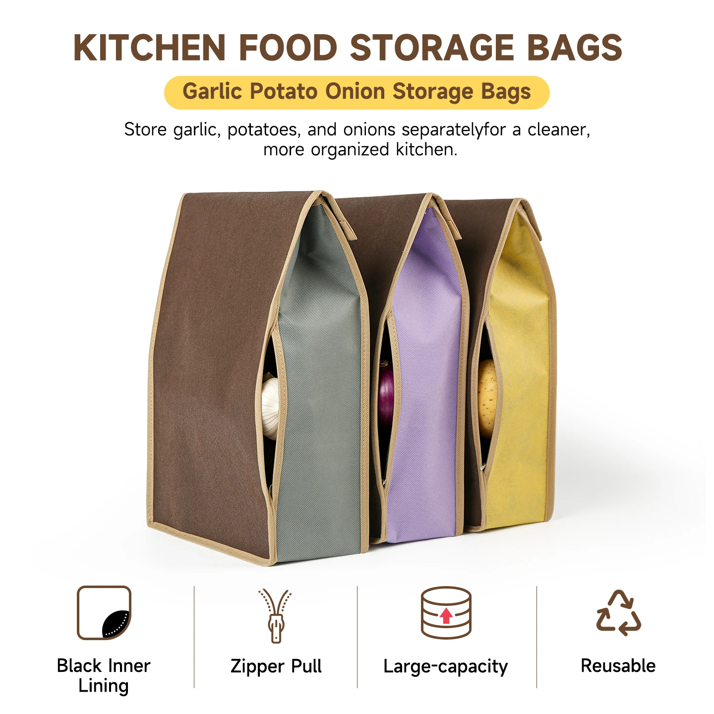 Reusing the potato and onion storage bag - Keeps food fresh in the kitchen and prevents sprouting. With drawstring closure and m