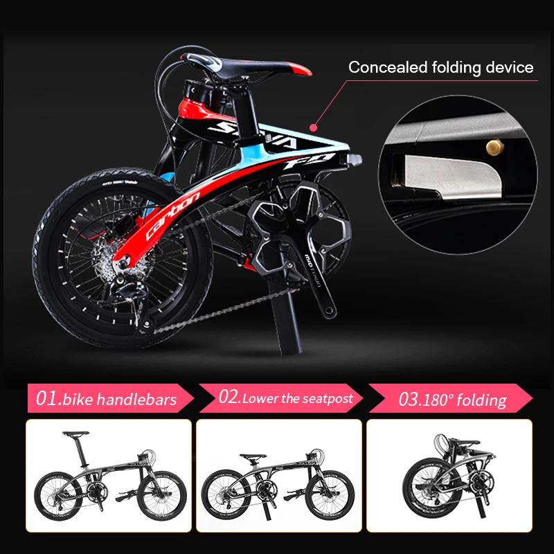 SAVA Z2 Carbon Fiber Folding Bike 16 Inch Light Bike Adult Unisex 9 Speed Folding Bike with Kit