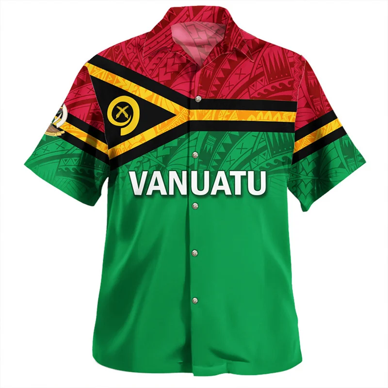 Vanuatu Polynesian Hawaiian Shirts For Men Trendy 3d Printed Short Sleeves Lapel Blouse Summer Street Casual Button Shirt