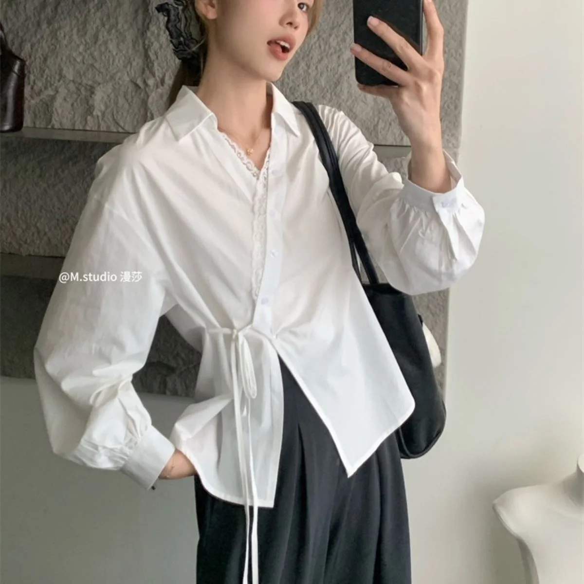Long Sleeve Shirts Womens Chiffon Ruffled Oversized Button Down Preppy Style Youthful Sweet Sexy Street Daily Wear Trendy