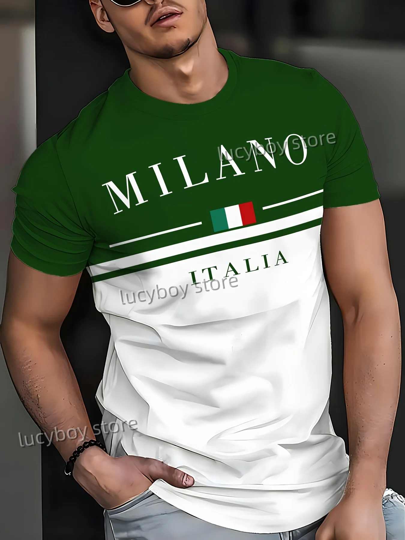 Men MILANO ITALIA  Print  American Style T-Shirt Man Short Sleeve Round Neck sport Tee Vintage Basketball T-shirt Men Clothes image 3