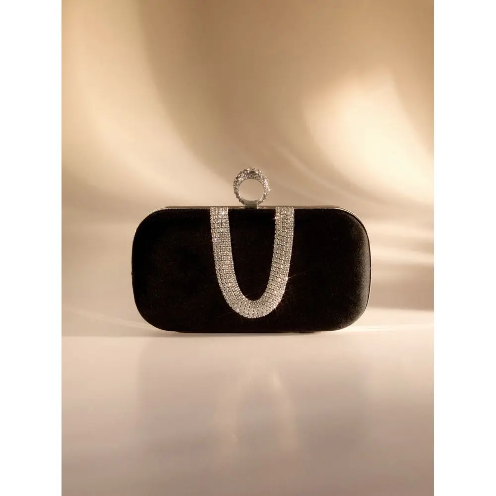 

Womens Mini Glamorous Rhinestone Embellished Evening Clutch Bag With Ring Handle And Detachable Shoulder Strap, Perfectly Match