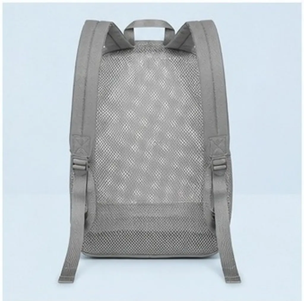 Heavy Duty Mesh Backpack Grey Padded Shoulder Straps Breathable Outdoor Sports Swimming Bag See Through College Mesh Bookbag