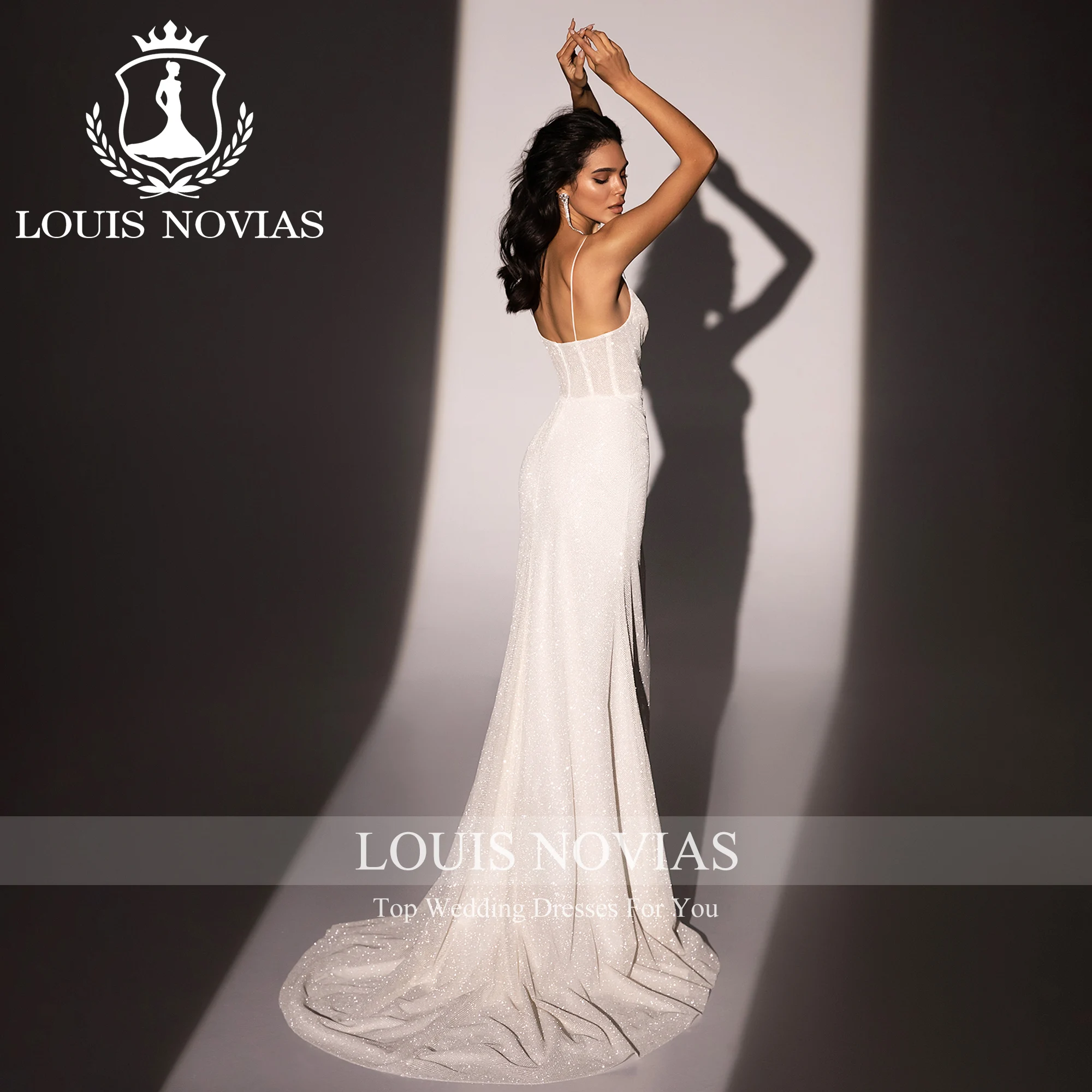 LOUIS NOVIAS Mermaid Wedding Dress Sexy Elegant Spaghetti Straps Shimmering Tulle Customized Size Wedding Gown Vestidos De Novia