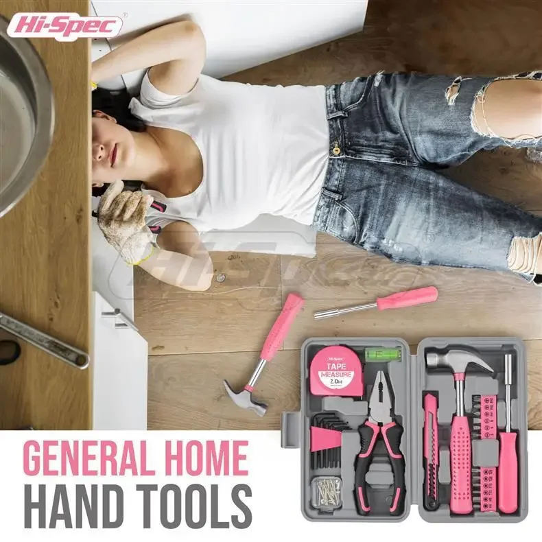 Pink DIY Household Screwdriver Set Combination Hexagon Repair 59 Pieces Toolbox Household Pliers Wrench Set Women