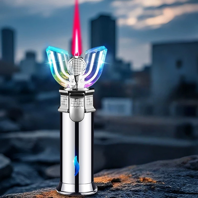 New Metal Shining Rod Night Light Inflatable Lighter Windproof Jet Flame Color Light Visible Window Lighter Fashionable Gift