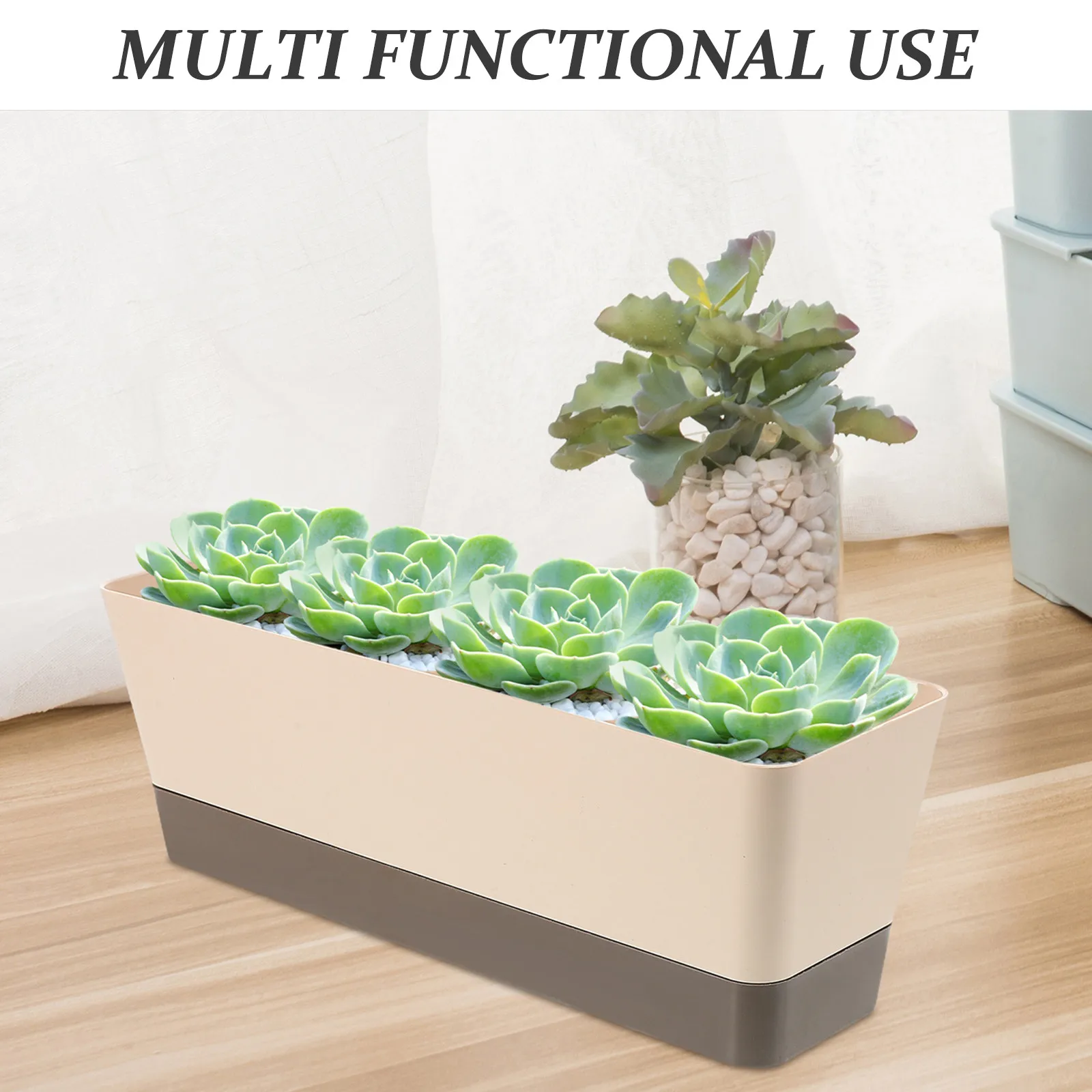 2Pcs Rectangular Window Sill Planter Boxes Plastic Flower Pots for Indoor Kitchen Decorative Window Garden 12.4x4 Inch Drainage